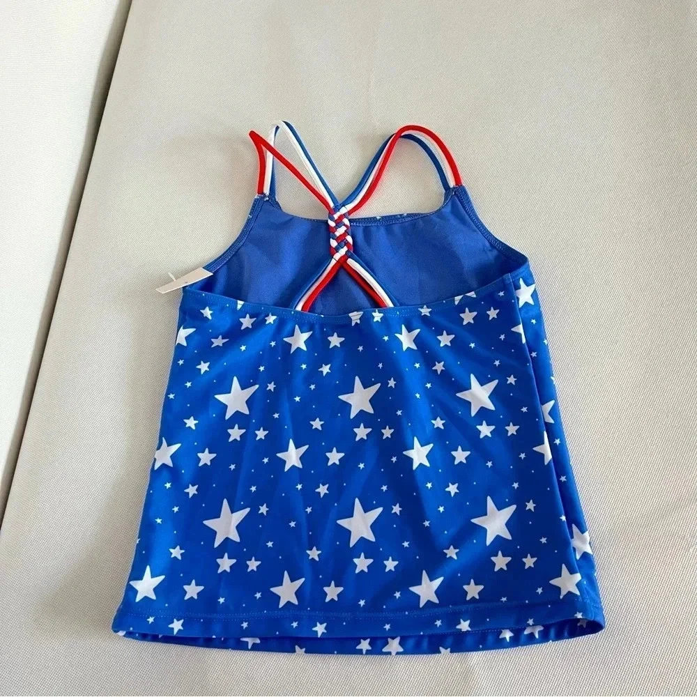 Swimsuit Two Piece Set Flag Print Lined Blue White Stars Size Girls 14 UPF 40+ - Picture 3 of 8